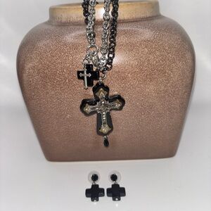 F.A.I.T.H. Black and Silver Cross Necklace Set